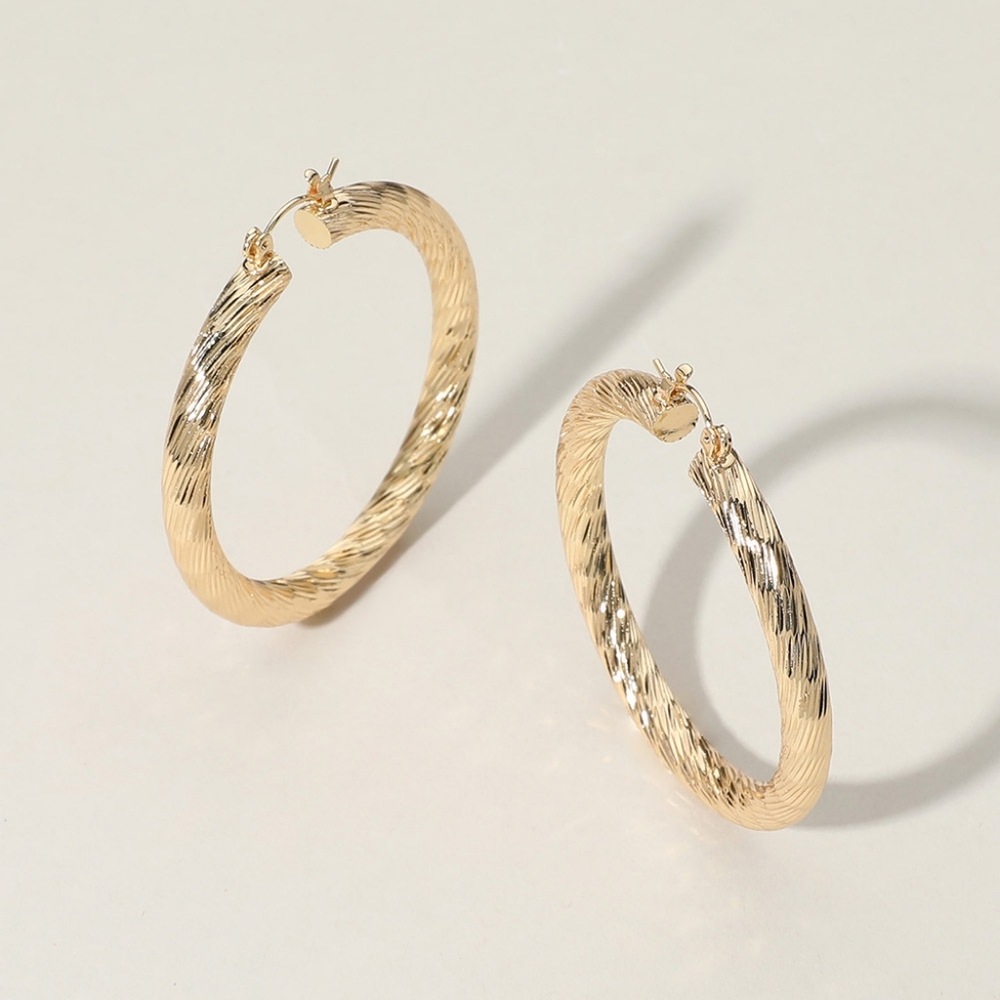 Twisted Gold Metal 2.1" Thick Hoop Earrings Textured Casual Everyday Jewelry